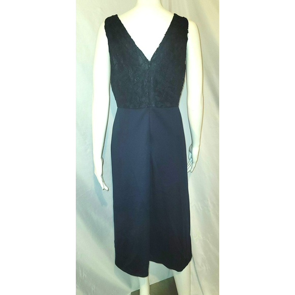 Enfocus Studio Navy Blue Lace Bodice Midi High Low Halter Dress - Size 10 - Picture 2 of 9
